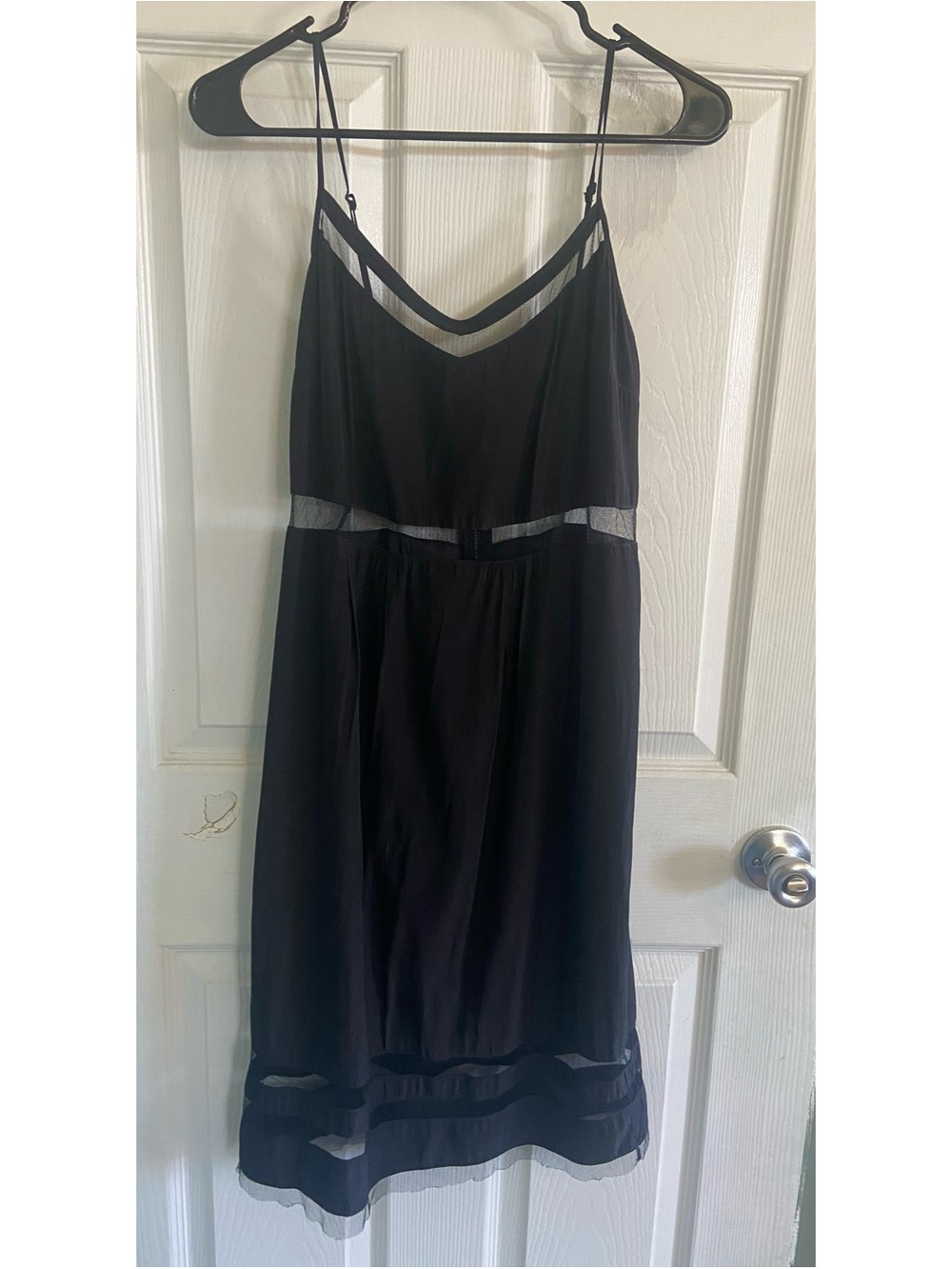 Elizabeth and James Black Sleeveless Mesh-Trim Slip Dress